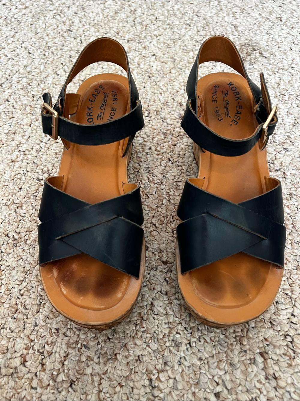 Kork-Ease Navy Leather Cork Wedge Sandals